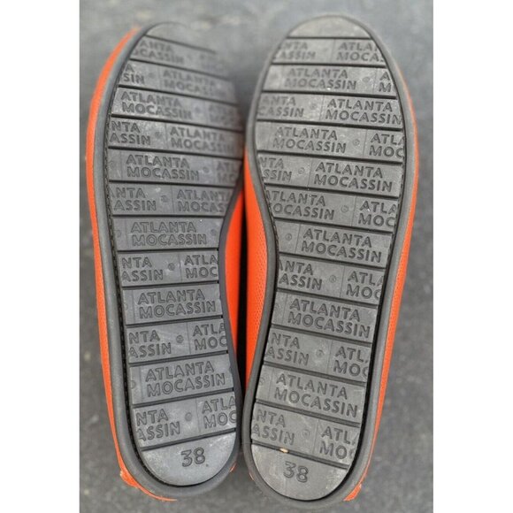 Atlanta Moccasins Shoes Womens Orange Blue Leather Driving Loafer Preppy Mature - Picture 15 of 15